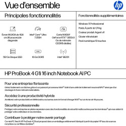 HP ProBook 4 G1i Intel Core Ultra 7 255H 16p WUXGA 16Go DDR5 512Go SSD be+BT 3C Batt UMA W11P 1 1 0 Copilot + PC