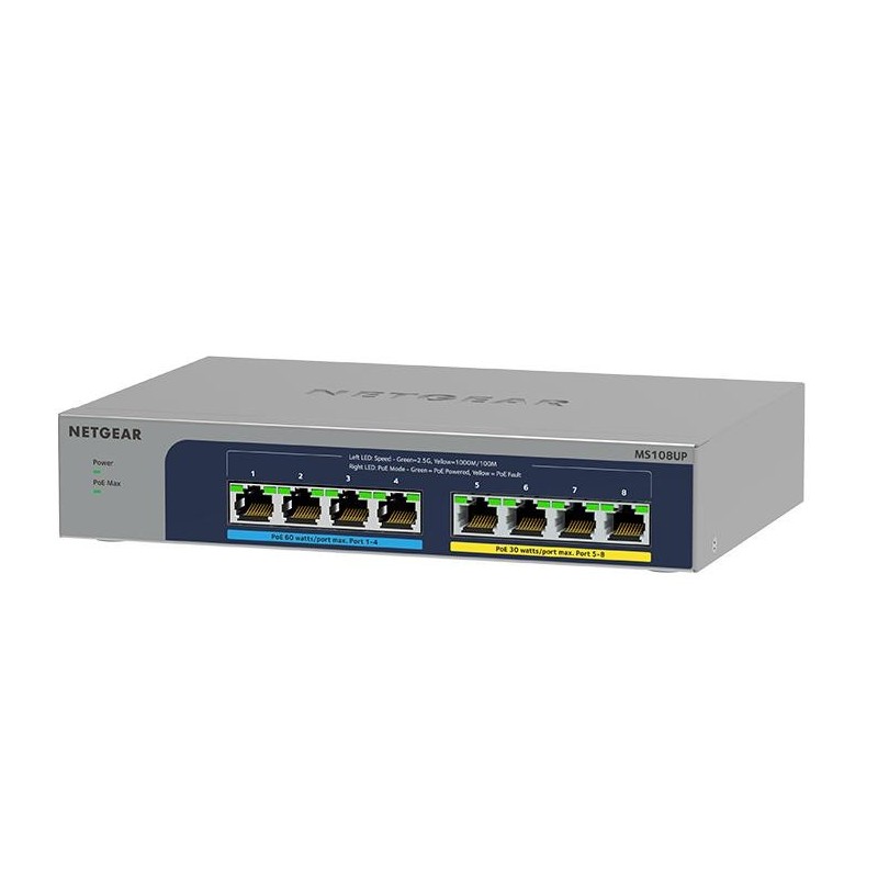 NETGEAR MS108UP 8Port Ultra60 PoE++ Multi-Gigabit 2.5G Ethernet Unmanaged Switch with 230W PoE-Budget 1G 2.5G-Ports Desktop Wall