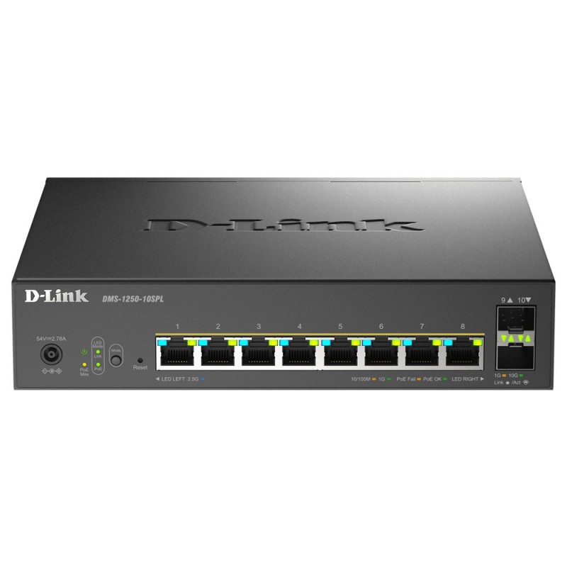 D-LINK Smart+ L2+ 8 ports 2.5 GbE PoE 1-2 60W - 3-8 30W and 2 ports 10 GbE SFP+ - Budget PoE 120 W