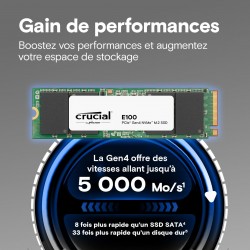 SSD M.2 - E100 - 2To NVME - CRUCIAL PCIe - Réf   CT2000E100SSD8 GARANTIE CONSTRUCTEUR.
