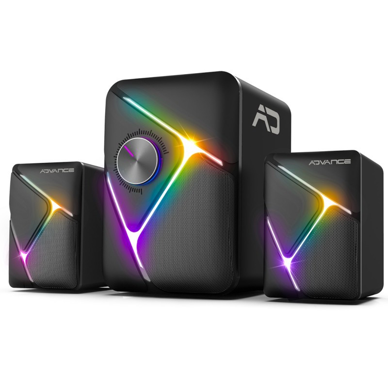 HP ADVANCE 2.1 SANS FIL NOIR RGB 2x3 W Satellites + 5W RMS Subwoofer prise jack . alimenté par USB Réf   SP-5200.