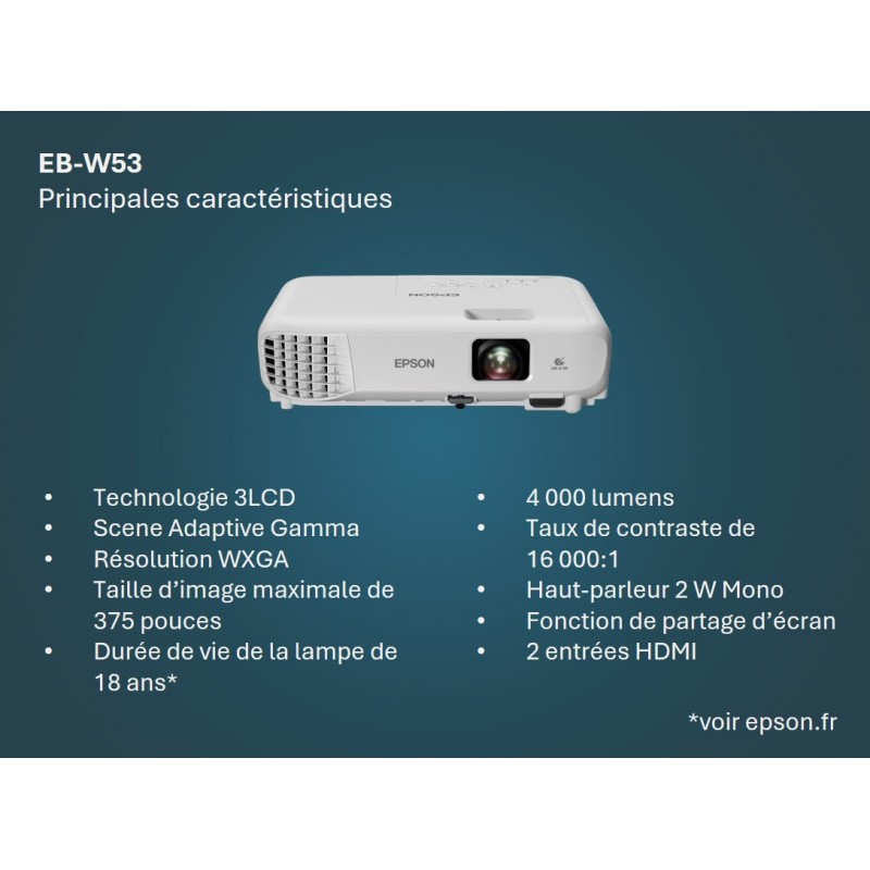 EPSON EB-W53 3LCD Pojector 4000lm