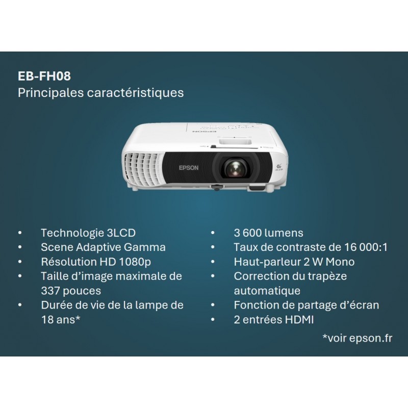EPSON EB-FH08 3LCD Projector 3600lm