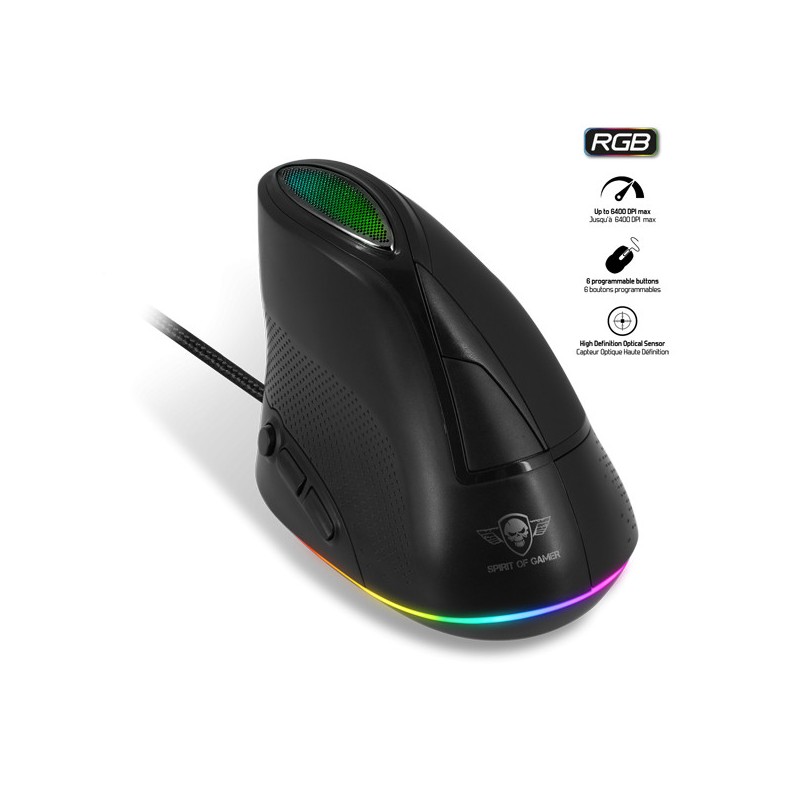 Souris ergonomique, grande souris verticale RVB filaire avec 6