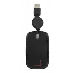 Mini Souris optique NOIR cable rectractile en USB URBAN FACTORY Réf   SJM02UF
