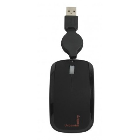 Mini Souris optique NOIR cable rectractile en USB URBAN FACTORY Réf   SJM02UF