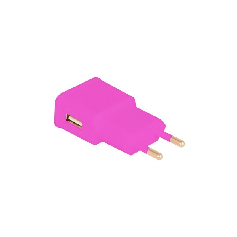 Adaptateur UNIVERSEL ROSE Secteur 220V vers 1x USB  2.1A URBAN FACTORY Réf   WCD22UF