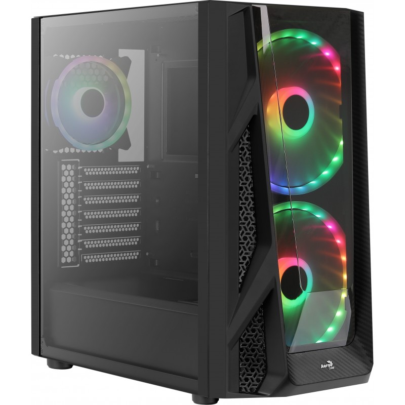 Boitier Moyen Tour ATX  AEROCOOL NIGHTHAWK DUO RGB NOIR 2 USB3 -3 ventil - Panneau verre trempé Réf   ACCM-PB20033.11.