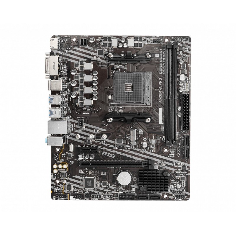 Carte Mère MSI A520M-A PRO AM4 M-ATX  2 DDR4 DVI HDMI 4 SATA 6Gb s -1 X M.2 2 X USB2.0  4 X USB3.0.