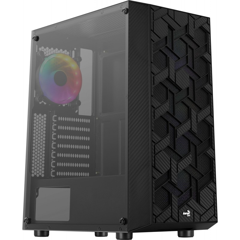 Boitier Moyen Tour ATX  AEROCOOL Hive V2 RGB NOIR 1 xUSB3.0 2 USB2.0-1 ventil-Panneau vitré Réf    ACCM-PV27043.11.