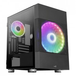 Boitier Cube Micro ATX AEROCOOL Atomic V2 RGB NOIR 2 USB2 -2 ventil.panneau vitré Réf   ACCS-PV26123.11.