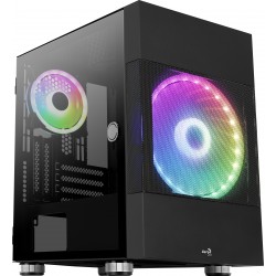 Boitier Cube Micro ATX  AEROCOOL Atomic RGB NOIR 2 USB3 -2 ventil.panneau verre trempé Réf   ACCS-PV26023.11.