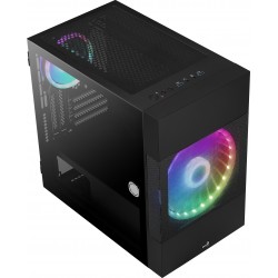 Boitier Cube Micro ATX  AEROCOOL Atomic RGB NOIR 2 USB3 -2 ventil.panneau verre trempé Réf   ACCS-PV26023.11.