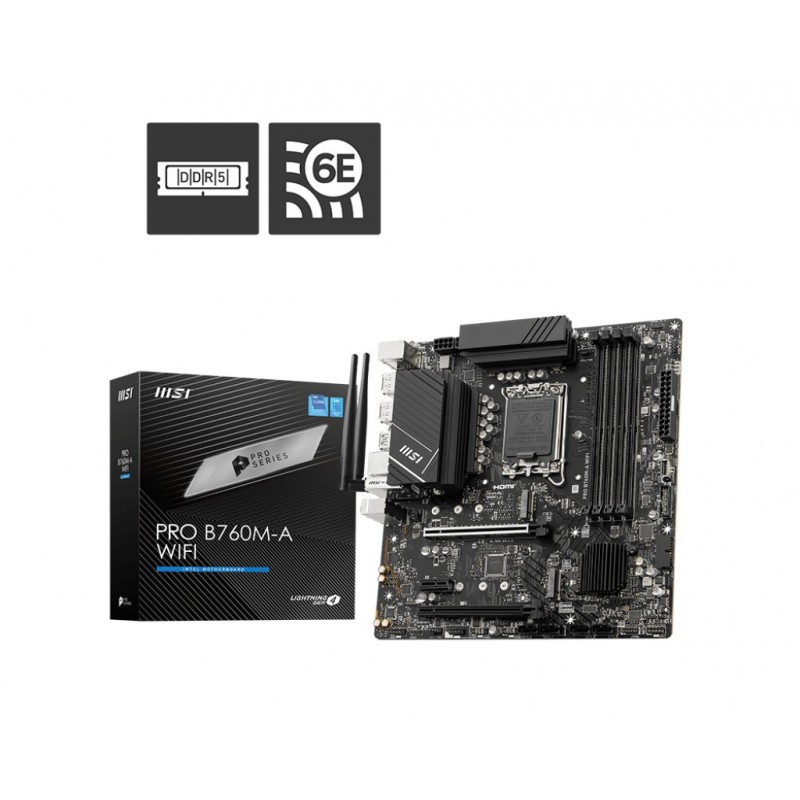 Carte Mère PRO B760M-A-WIFI -DDR5 M-ATX- 4x DDR5 - 2x DP - 2x HDMI - 4x SATA3 - 2x M2.0 - LGA 1700.