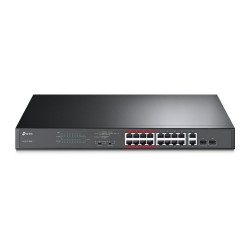 TP-LINK 16-Port 10 100Mops PoE+ Switch 16 10 100Mops RJ45 Ports 2 Gigabit RJ45 Ports 2 Combo SFP Slots 802.3at af 192W PoE