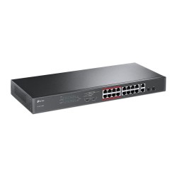 TP-LINK 16-Port 10 100Mops PoE+ Switch 16 10 100Mops RJ45 Ports 2 Gigabit RJ45 Ports 2 Combo SFP Slots 802.3at af 192W PoE