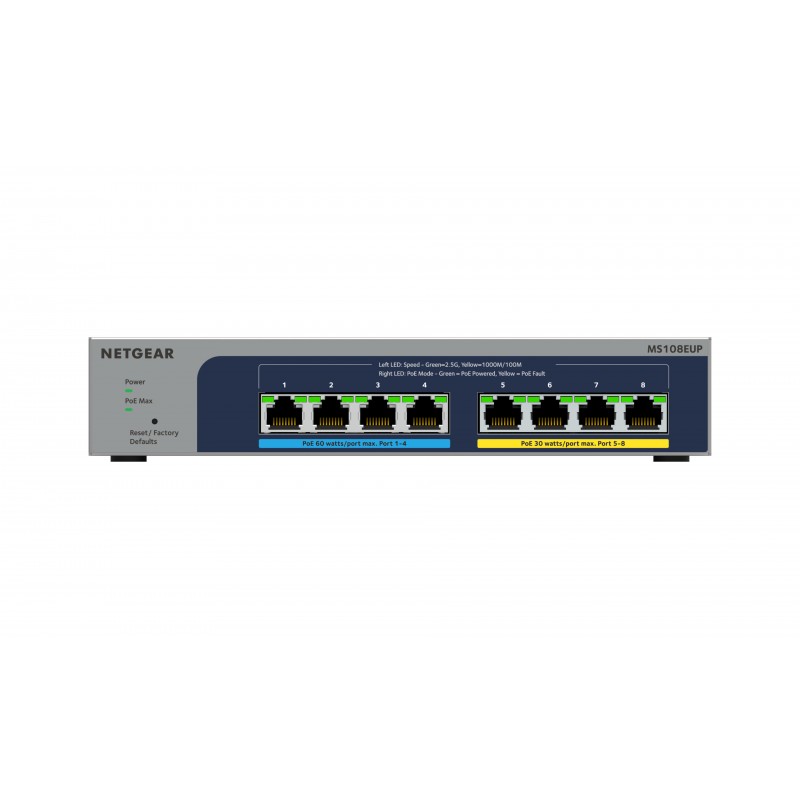 NETGEAR MS108EUP 8-Port Ultra60 PoE++ Multi-Gigabit 2.5G Ethernet Plus Switch with 230W PoE-Budget 1G 2.5G-Ports for WiFi-6-AP