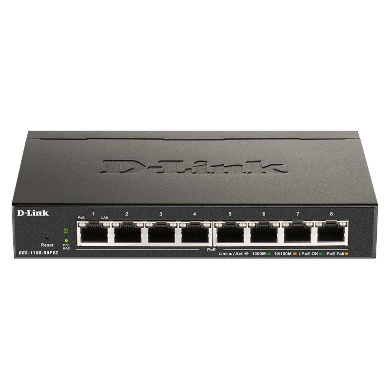 D-LINK 8-Port Layer2 PoE Smart Gigabit Switch 8x 10 100 1000Mbps TP RJ-45 PoE Port 802.3af at Power-over-Ethernet up to 30 Watt