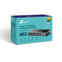 TP-LINK TL-SF1006P 6-Port 10 100Mbps Steel Desktop Switch with 4-Port PoE+ 67W PoE budget