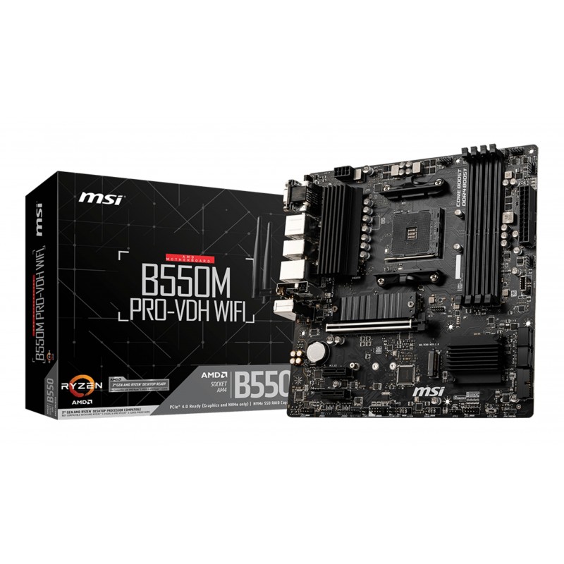 Carte Mère MSI B550M PRO VDH WIFI mATX - 4x DDR4 - DP - HDMI - VGA 4x SATA 6Gb s + 2x M.2 - RJ45 -WIFI USB2.0 - USB3.2 -