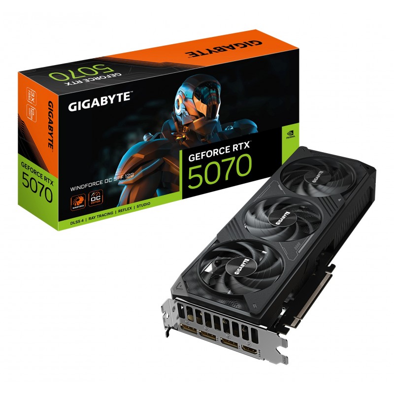 RTX 5070 WINDFORCE OC 12G GIGABYTE GDDR7 - 1x HDMI - 3x DP- 3 Vent - Réf GV-N5070WF3OC-12GD. RTX 5070 WINDFORCE OC 12G GIGABYTE GDDR7 - 1x HDMI - 3x DP- 3 Vent - Réf GV-N5070WF3OC-12GD.