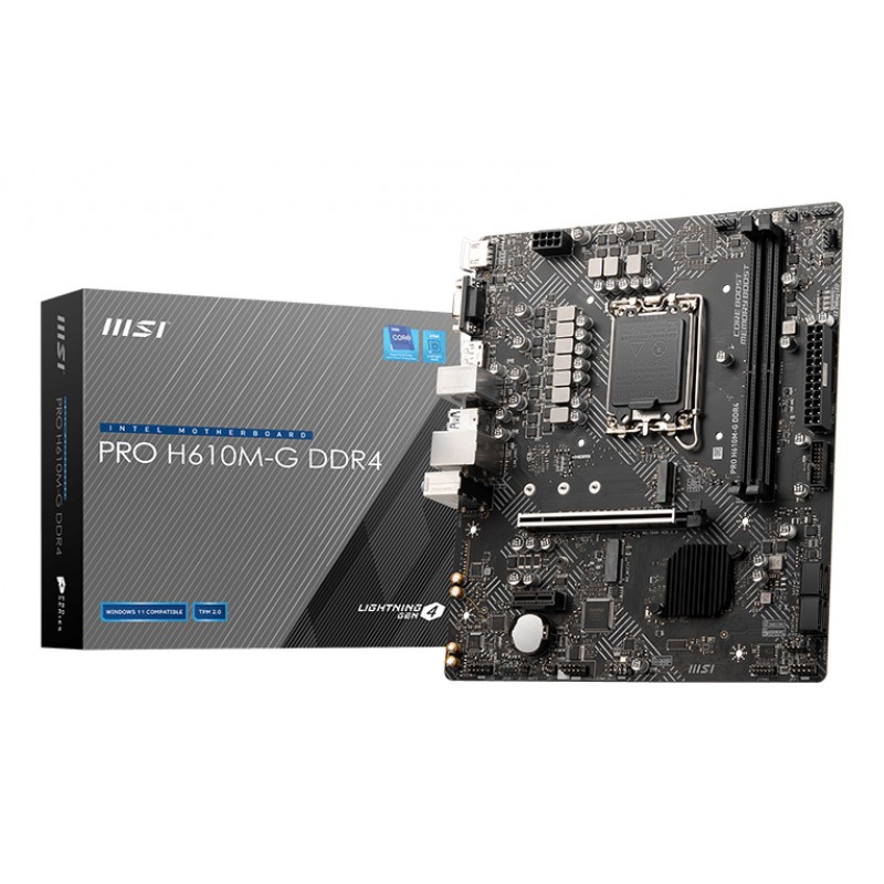 Carte Mère MSI PRO H610M-G DDR4 M-ATX- 2x DDR4 - VGA - DP - HDMI 4x SATA3 - 1x M2.0 - 1x PCI-E 16X. Carte Mère MSI PRO H610M-G DDR4 M-ATX- 2x DDR4 - VGA - DP - HDMI 4x SATA3 - 1x M2.0 - 1x PCI-E 16X.