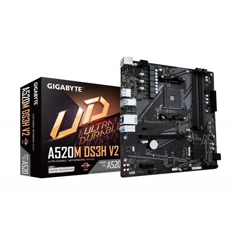 Carte Mère GIGABYTE A520M-DS3H V2 - M-ATX   4X DDR4   DVI HDMI DP 4 SATA 6Gb s 1 x M.2   RGB 2 USB 2.0 et 4 USB 3.0.