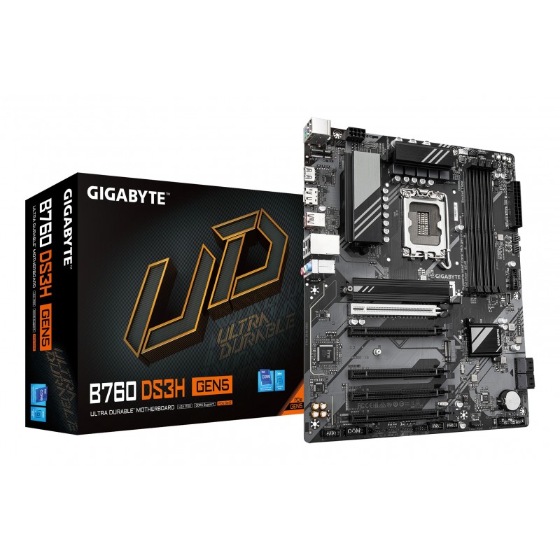 Carte Mère GIGABYTE B760 DS3H -GEN5 ATX  4x DDR5   DP   HDMI - LGA1700 4xSATA 6Gb s- 2x M.2 -RAID 0,1,5,10 RJ45  PS2 USB