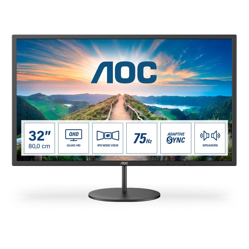 Moniteur AOC 31.5 IPS 16 9 - 4ms - Full HD - 2560 x 1440 QHD - 75Hz - HDMI - DP + HP - Réf   Q32V4.